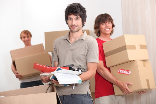 Office equipment and boxes prepared for commercial moves in Greenwich