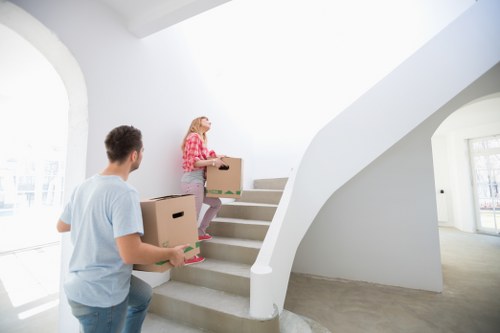 Securely arranged boxes and furniture inside a hired removal truck